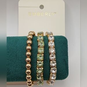 Emberly Gold Tone Bracelet Set – Crystal & Beaded Stack NWT